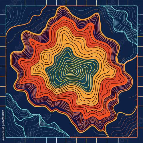 Background of the topographic map. Topographic map lines, contour background. Geographic abstract grid