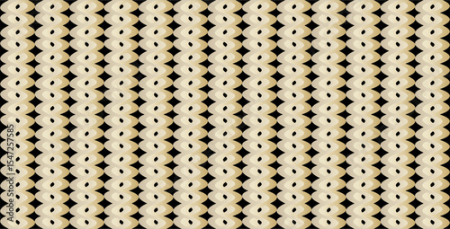 The repetition of geometric curved planes in golden brown creates a dynamic yet elegant impression against a black background.