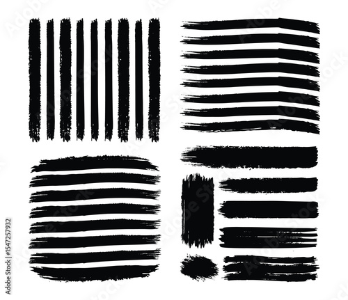 A versatile vector collection of grunge brush strokes, ink stains, and tire track elements forming dirty borders and design frames