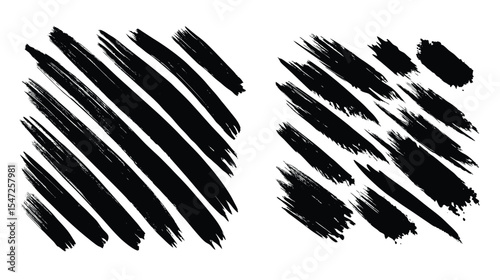 Vector art illustration of beauty makeup with black ink and white paint splashes, brushes, 