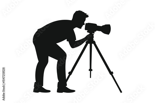 A photographer with camera silhouette vector illustration on white background