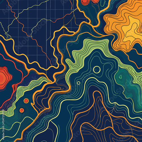 Background of the topographic map. Topographic map lines, contour background. Geographic abstract grid