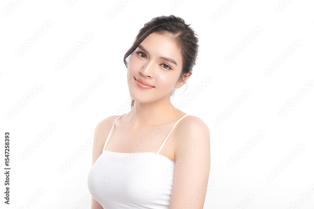A beautiful young Asian woman with clean, fresh skin against a white background. Skincare, facial treatment, cosmetology, beauty, and spa. An elegant portrait of an Asian woman. A beautiful young Asian woman with clean, fresh skin against a white background. Skincare, facial treatment, cosmetology, beauty, and spa. An elegant portrait of an Asian woman.