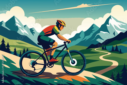 A man mountain bike ride vector illustration