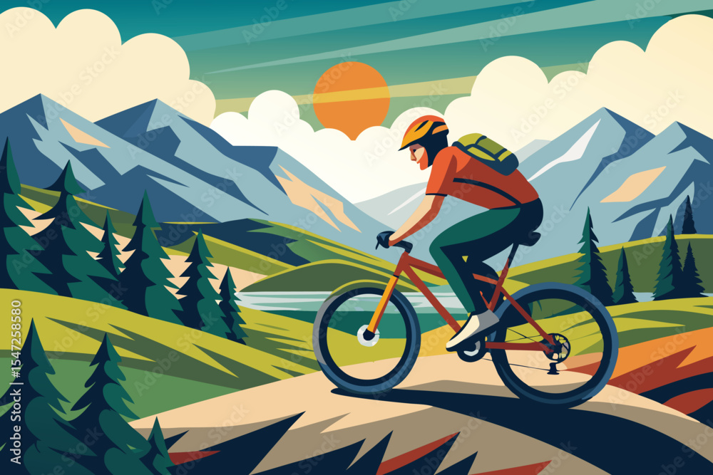 Fototapeta premium A man mountain bike ride vector illustration