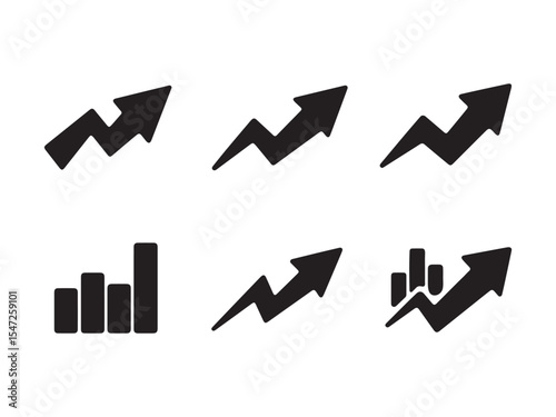 Set of Black and White Growth Icons for Business Presentations