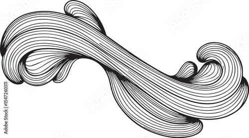 Intricate Flowing Curvilinear Design Resembling Smoke or Water Embellishment with Fine Textured Lines