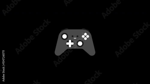 4K video animation of Black and Gray game controller icon on an alphabackground.