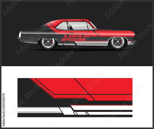 Sleek Classic Car Design with Red Accents and Vinyl Wrap Template