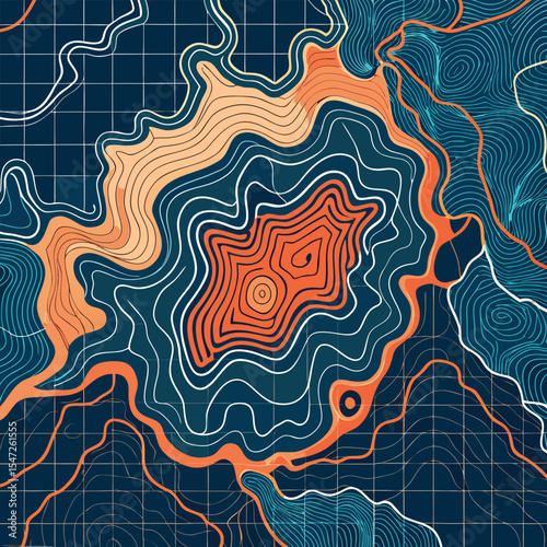Background of the topographic map. Topographic map lines, contour background. Geographic abstract grid
