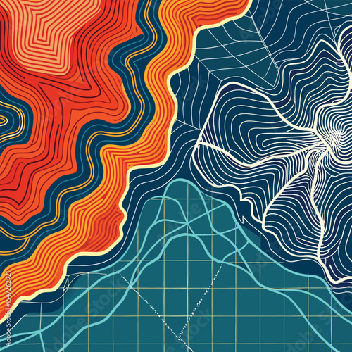 Background of the topographic map. Topographic map lines, contour background. Geographic abstract grid