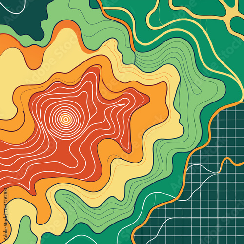 Background of the topographic map. Topographic map lines, contour background. Geographic abstract grid