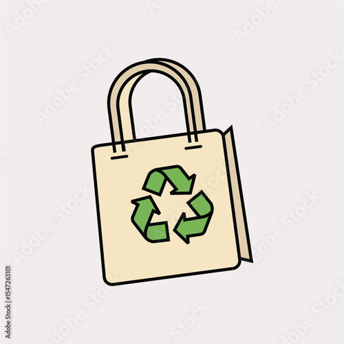 Vector illustration of a reusable cloth tote bag with a green recycling symbol. Ideal for eco campaigns, zero waste projects, environment awareness posters, and sustainability-themed content.