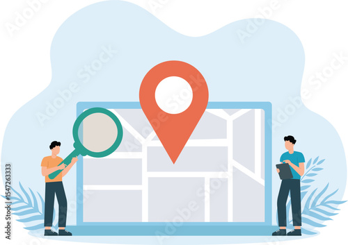 Find Location,Holding phone with map and marker. Mobile gps navigation and tracking concept.

