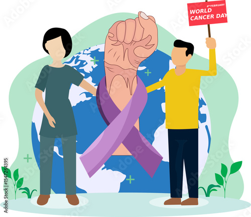 Medical personnel celebrate world cancer day Illustration