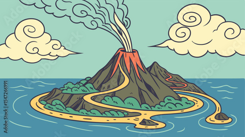 Volcanic Island Design Ocean Nature Landscape Artwork