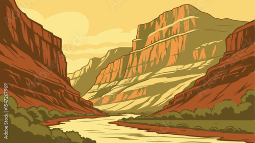 Scenic Canyon River Landscape Design Graphic