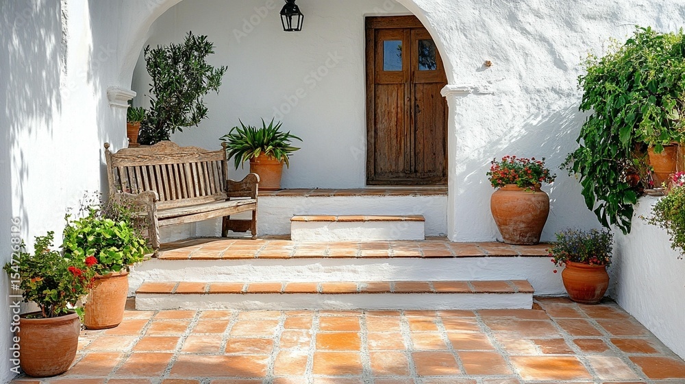 Fototapeta premium Mediterranean Patio Design: Terracotta & Wood