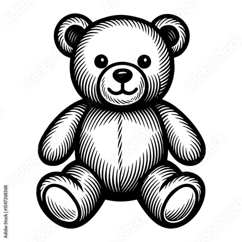 Cute Teddy Bear Sitting Illustration Black and White Outline Line Art Drawing Isolated on White