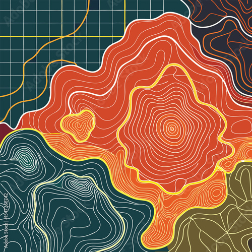 Background of the topographic map. Topographic map lines, contour background. Geographic abstract grid