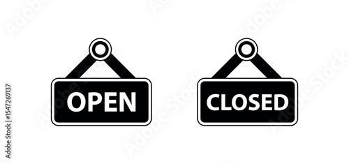open and closed icon. open close sign. hanging open close sign board png and vector illustration on transparent background