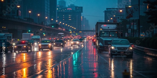 Wallpaper Mural Night City Rain Traffic Composition, Urban Landscape, Wet Asphalt Reflections, Cityscape, Night Photography Cityscape, Rain Torontodigital.ca