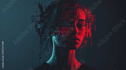 a digital static or glitch effects, dark cinematic lighting, dystopian mood, highly detailed, photorealistic, depth of field, clear bacground, 