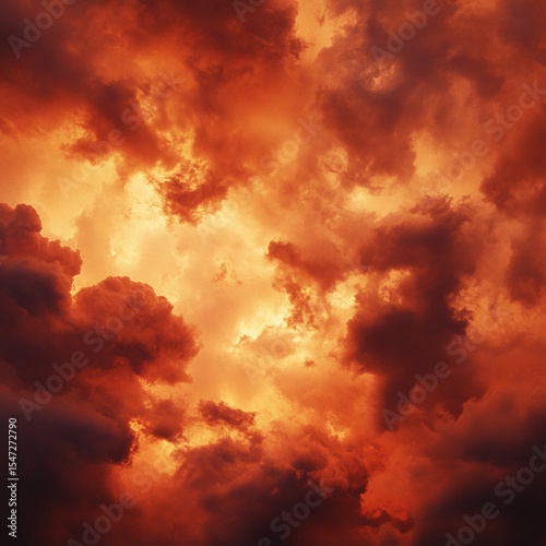 Fiery Sunset Cloudscape Dramatic Orange and Red Sky Texture isolated on transparent background