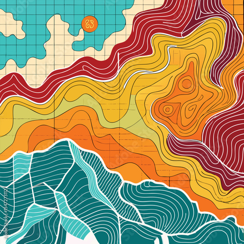 Background of the topographic map. Topographic map lines, contour background. Geographic abstract grid
