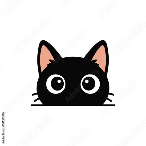 Cute black cat peeking with big round eyes and visible ears, simple flat style illustration perfect for pets, stickers, or icons.

