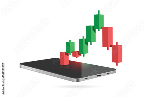 Cryptocurrency market bar chart is in a downtrend. The red graph place on smartphone is plummeting below ,vector 3d isolated on white background for making media about stock trading investment