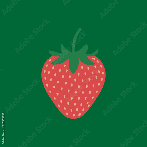 Flat Design Strawberry Illustration on Green Background – Fresh Fruit Vector
