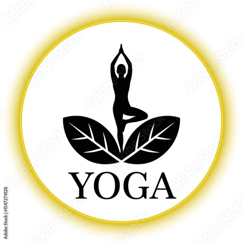 "Minimalist Yoga Logo Design with Leaf and Human Silhouette for Wellness and Health Branding"