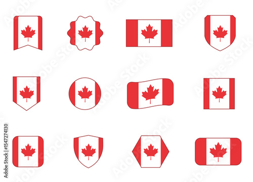 Flag of Canada in modern abstract shapes, waving, badge, design template