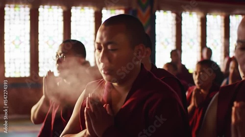 Buddhist monks in temple ceremony