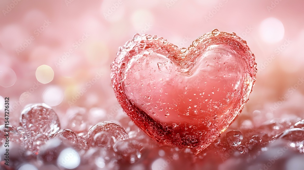 Obraz premium Heart-shaped water splash with droplets on pink bokeh background, romantic liquid art photography for Valentine's Day and love concepts.