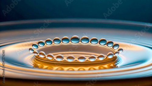 Droplets form a perfect crown above the water surface during the calm morning hours