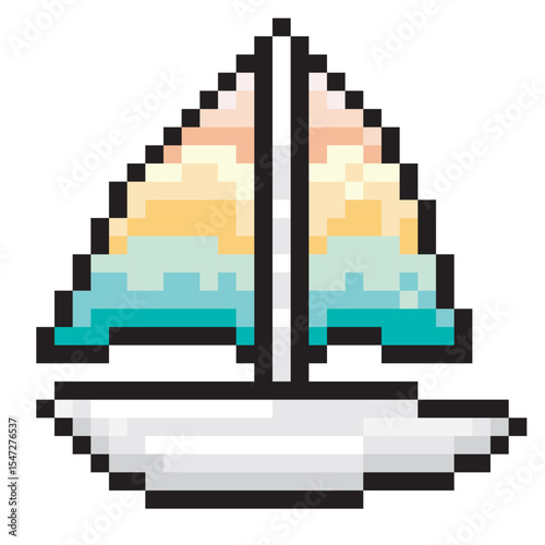 Sailboat, pixel style, on white background.