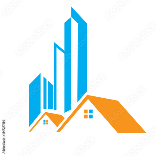 Real Estate Logo Design Concept With House and Building Symbol Vector Template
