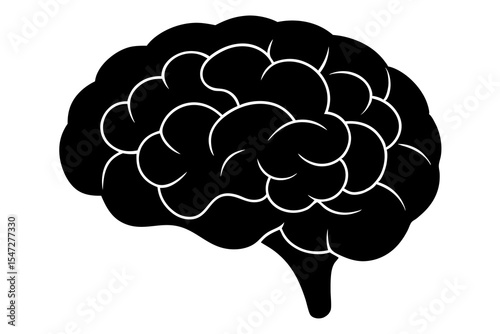 Black Silhouette of Human Brain, Anatomy Icon