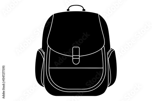 Black Backpack Icon, Simple Silhouette, Travel Bag