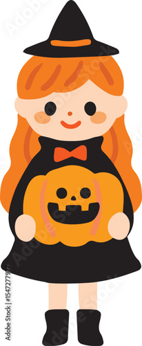 かぼちゃを持つかわいい魔女のイラスト