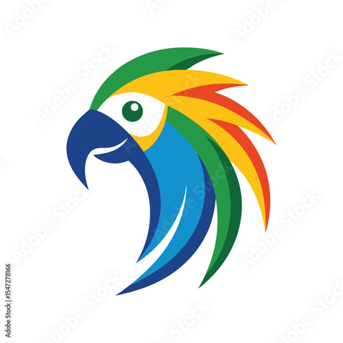 Parrot head with colorful feathers vector art illustration