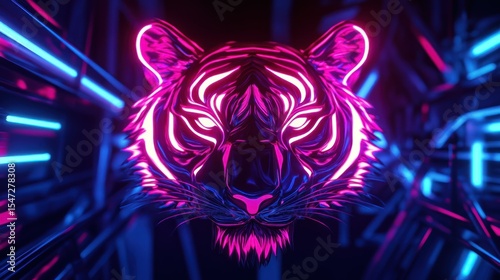 Neon tiger head futuristic design