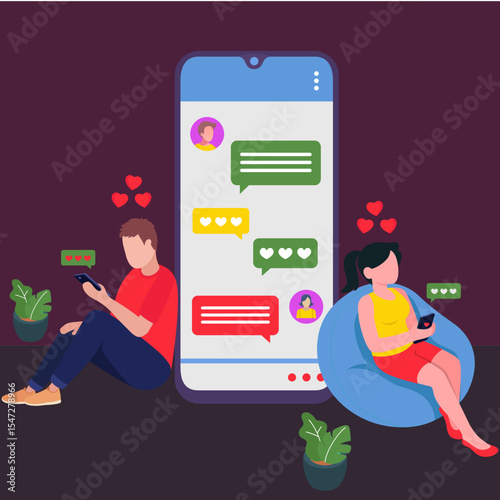 Man proposing online through smartphone Illustration