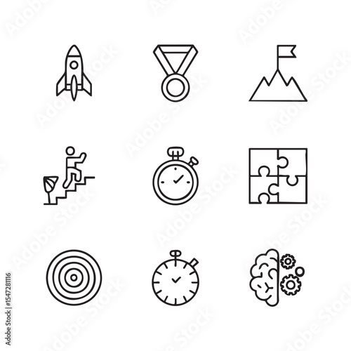 Achieve Success Icons Representing Goals, Strategy, and Progress