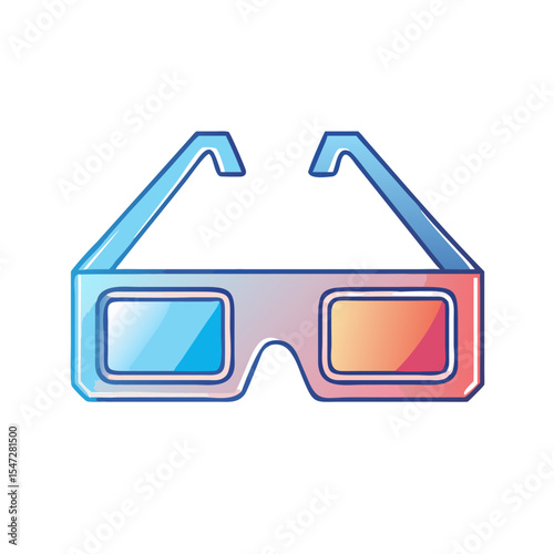 Cartoon 3D glasses in retro style with left eye blue and right eye orange