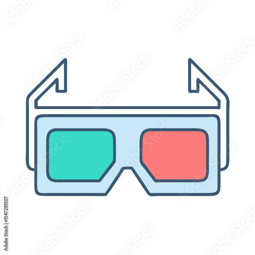 Simple vector icon illustration of 3D glasses with different colored lenses