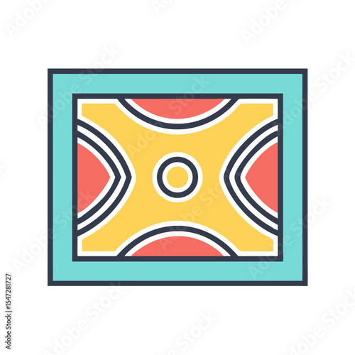 Colorful framed geometric artwork with concentric circles and radial semicircles