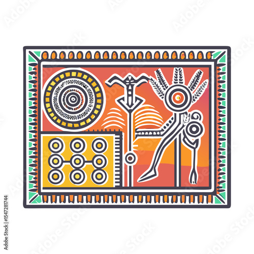Abstract Indigenous Inspired Art in Geometric Forms and Earthy Colors